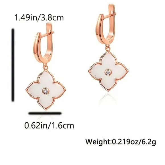 Sterling 925 Silver Jewelry White Flower Design Dangle Earrings - Picture 2 of 5